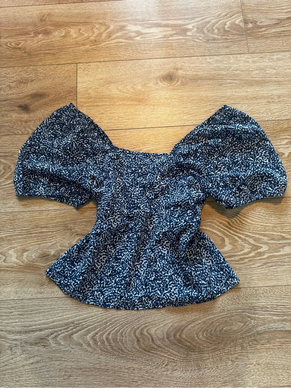 Madewell Navy & White Floral Sweetheart Puff-Sleeve Blouse